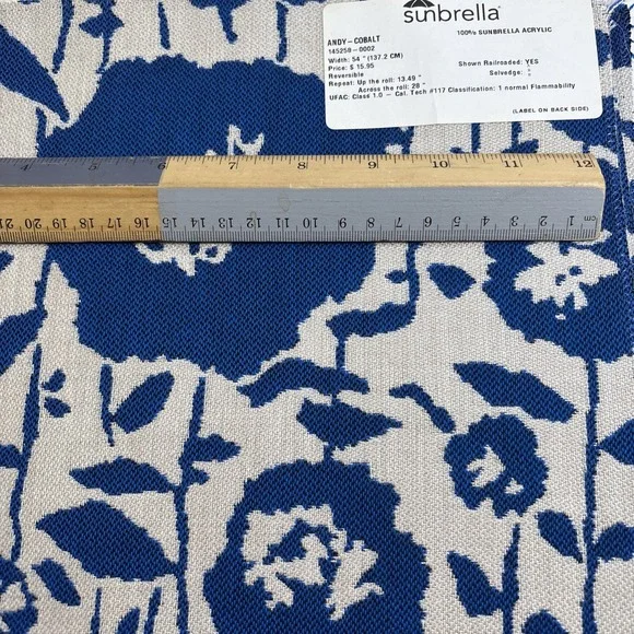 Sunbrella Fabric Upholstery Sample 26"x26" Royal Blue Abstract W/Leaves - Picture 5 of 7